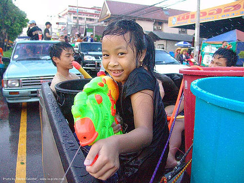 เชียงใหม่ - chiang mai - สงกรานต์ - songkran festival (thai new year) - thailand, buckets, chiang mai, children, kids, little girl, soaked, songkran, thai new year, water gun, wet, สงกรานต์, เชียงใหม่