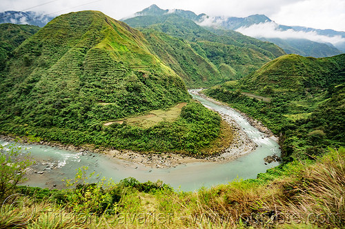 chico river meandering in steep valley (philippines), chico river, chico valley, cordillera, landscape, mountain river, mountains, river bend, v-shaped valley