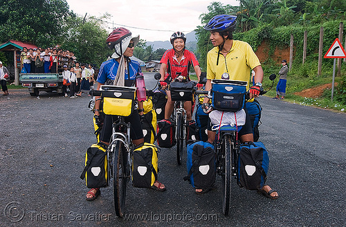 chinese bicyclists - laos, bicycle bags, bicycle gear, bicycle touring, bicycles, bicyclists, bikers, bikes, chinese, road