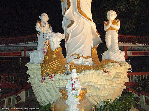 chinese temple - sculptures - tha ton - near fang (thailand), chinese temple, night, sculptures, tha ton