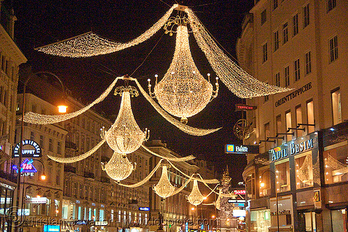 christmas lights in street (vienna), christmas decorations, christmas lights, night, street decorations, vienna, wien