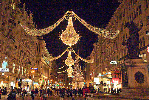 christmas street lights (vienna), christmas decorations, christmas lights, night, pedestrian street, street decorations, vienna, wien