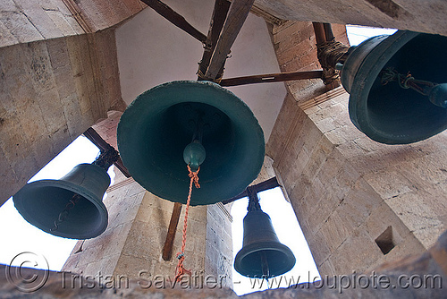 church bells - potosi cathedral (bolivia), bells, belltower, bolivia, brass, campanil, catedral de potosí, cathedral, church tower