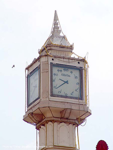 หอนาฬิกา - เลขไทย - clock tower with traditional thai numbers - thailand, clock tower, street clock, thai numbers, เลขไทย