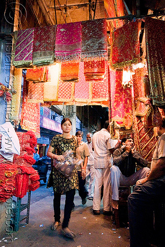 cloth store - street - delhi (india), bazar, cloth, delhi, fabric, night, shop, store