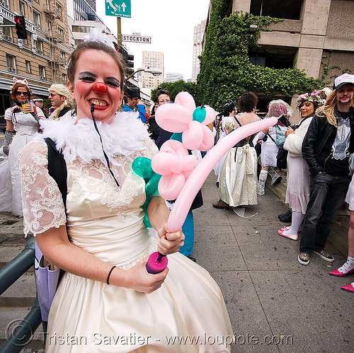 clown balloons - brides of march (san francisco), bride, brides of march, clown balloons, wedding, white