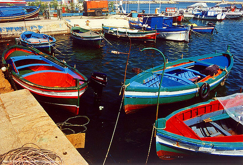 colorful small fishing boats moored in harbor, colorful, harbor, moored, mooring, pier, sicily, siracusa, siracuse, small boats, small fishing boats