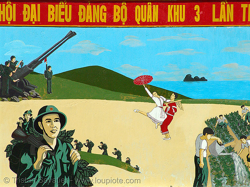 communist sign - đại hội đại biểu đảng bộ quân khu 3 - vietnam, army, artillery, communist sign, dancing, farmers, gun, military, soldier, woman