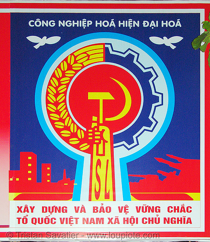 communist sign in moc chau - vietnam, communist sign, hammer and sickle, propaganda