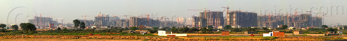 construction of "gaur city 1" & "gaur city 2" in greater noida - planned urban development (india), building construction, buildings, construction cranes, gaur city, greater noida, panorama, planned city, urban development, urban planning