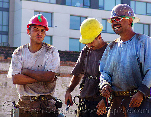 construction workers (san francisco), builders, building construction, construction workers, construction zone, men, safety helmets
