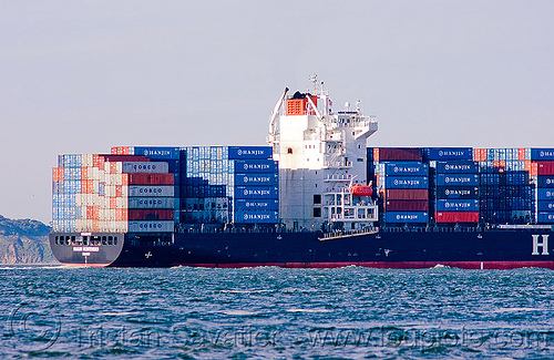 container ship - c (from south korea), boat, box ship, cargo ship, container ship, containers, hanjin montevideo, ocean, sea, shipping, south korean