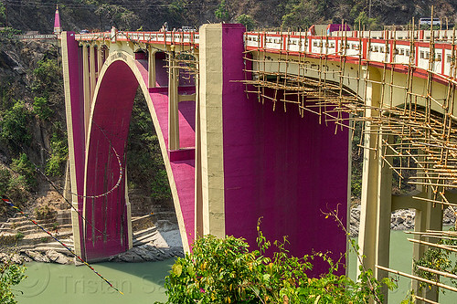 coronation bridge - sevoke bridge (india), arch, bamboo scaffolding, coronation bridge, paint, purple, road, sevoke bridge, teesta river, tista, west bengal