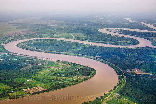curvy river - meanders, aerial photo, bend, borneo, curves, curvy, landscape, malaysia, meanders, muddy, river, tropical, winding