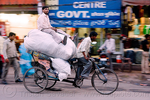 cycle rickshaw with freight load - delhi (india), cycle rickshaw, delhi, freight, load bearer, men, moving, trike, wallahs