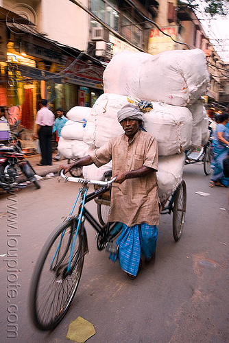 cycle rickshaw with heavy load of freight - delhi (india), cycle rickshaw, delhi, freight, heavy, load bearer, man, moving, trike, wallah