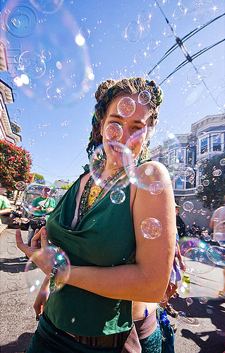 dancing in soap bubbles, carolina, dancing, haight street fair, soap bubbles, woman