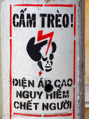 danger! high voltage - electricity hazard - vietnam, cam treo, cấm trèo, danger!, dangerous, electric, electricity, hazard, high voltage, peril, safety sign