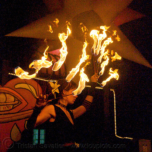 dev with fire fans (san francisco), dev, fire dancer, fire dancing, fire fans, fire performer, fire spinning, night, spinning fire, woman