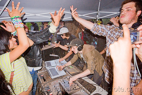 djs at renegade free party, audio mixers, deejays, dj equipment, dj mixers, djs, laptops, men, party, raver, sound, turn tables