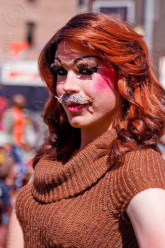 drag queen with mustache, drag queen, fake moustache, fake mustache, man, transvestite, wig