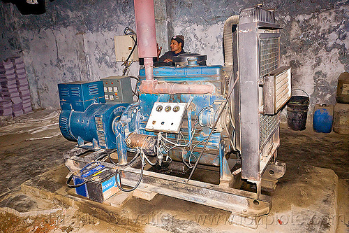 electric generator in small factory, diesel engine, electric generator, lucknow, man, motor, print shop, worker
