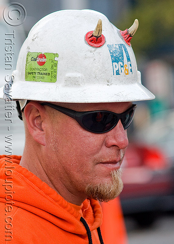 electrical worker with safety helmet, caltrain contractor, dick mico, electrical worker, man, orange color, pacific gas & electric, pg&e, safety helmet, safety trained, sunglasses