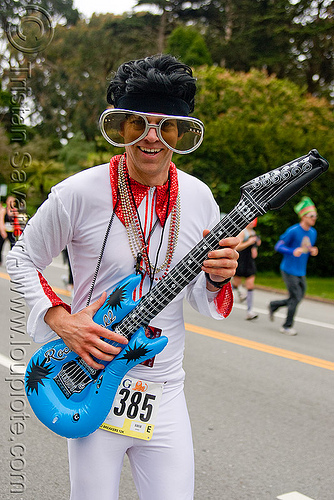 elvis impersonator - bay to breaker footrace and street party (san francisco), bay to breakers, electric guitar, elvis impersonator, footrace, man, street party