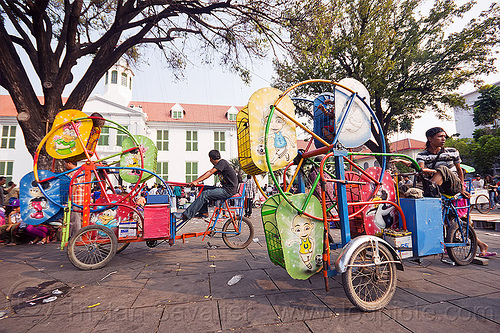 ferris wheels for small kids - cycle-powered, amusement rides, bicycles, bikes, children, eid ul-fitr, fair rides, fatahillah square, ferris wheels, jakarta, kids, taman fatahillah