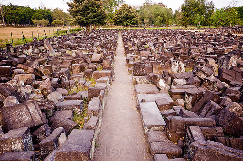 field of ruins, archaeology, blocks, candi prambanan, hindu temple, hinduism, puzzle, ruins