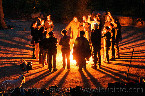 fire circle - rays of light, bonfire, ceremonial, ceremony, fire circle, fire dancers, fire performers, fire spinning, gathering, night, rays, solar flare