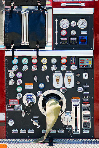 fire engine control panel, control panel, fire department, fire engine, fire truck, pressure gauges, sffd, valves
