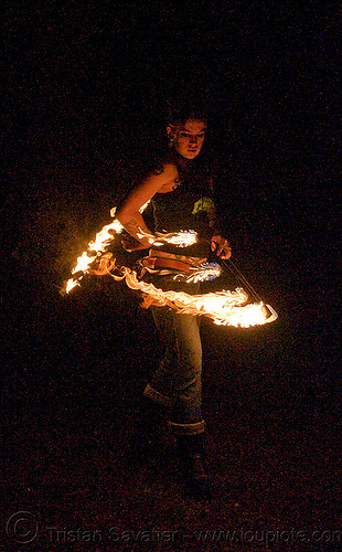 fire fans (san francisco) - fire dancer - leah, fire dancer, fire dancing, fire fans, fire performer, fire spinning, leah, night, spinning fire, tattooed, tattoos, woman