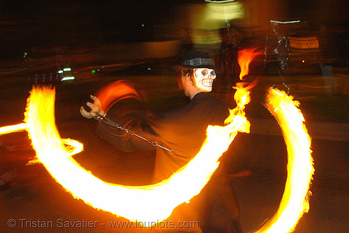 fire spinner with skull mask (san francisco), fire dancer, fire dancing, fire performer, fire poi, fire spinning, march of light, night, pyronauts, spinning fire