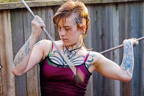 fire staves practice, fire staffs, fire staves, leah, tattooed, tattoos, woman