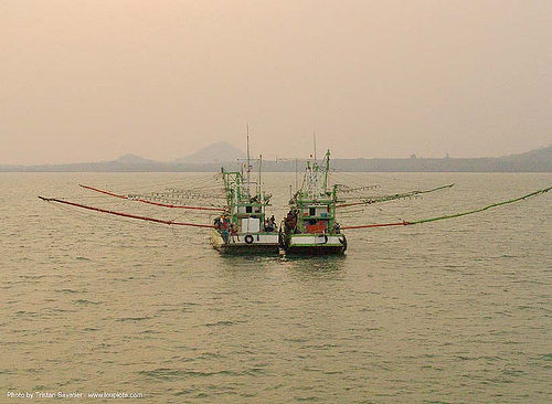 fishing trawlers - boats - thailand, fishing boats, fishing trawlers, ocean, poles, sea, ships, twins