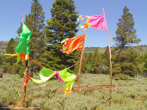 flags - rainbow gathering - hippie, hippie