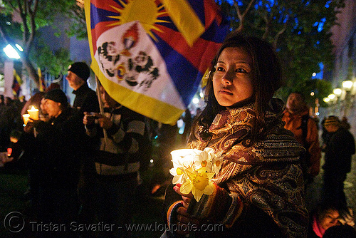 free tibet / anti-china protests (san francisco), anti-china, candle lights for human rights, candlelight vigil, cia, flag, free tibet, night, propaganda, protests, rally, tibetan independence, woman