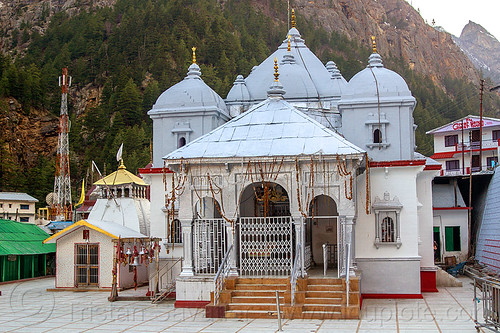gangotri temple (india), bhagirathi valley, gangotri, hindu pilgrimage, hindu temple, hinduism, mountains
