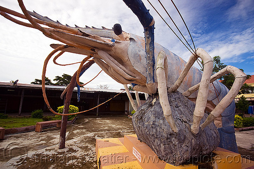 giant shrimp monument - beluran village (borneo), beluran, borneo, giant prawn, giant shrimp, jumbo prawn, landmark, langouste, lobster mutiara, malaysia, monument, rock lobster, sculpture, spiny lobster
