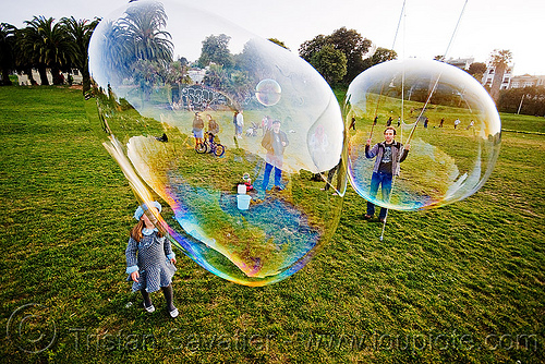 giant soap bubbles, big bubble, child, giant bubble, girl, iridescent, kid, lawn, park, playing, soap bubbles