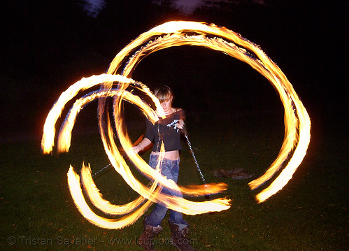 gina spinning double fire poi, circle, double poi, fire dancer, fire dancing, fire performer, fire poi, fire spinning, night, ring, spinning fire