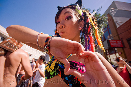 girl making heart hand sign (san francisco), finger heart, gay pride festival, heart sign, twisted jessikr, woman