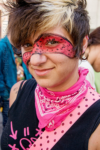 girl with face paint and pink bandana, facepaint, pink bandana, woman