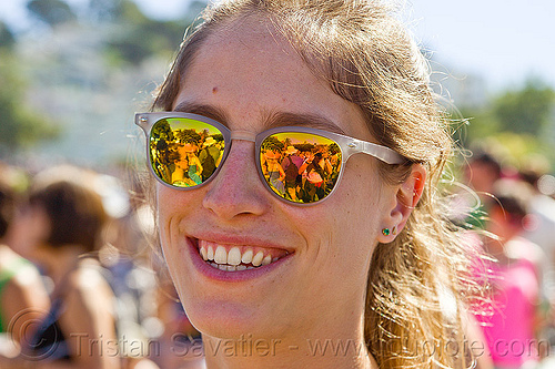 girl with mirror sunglasses, gay pride festival, mirror sunglasses, woman
