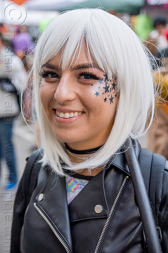 girl with white wig - black stars pasties - how weird street faire (san francisco), pasties, stars, white wig, woman