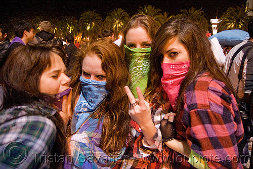 girls with bandana masks, bandana, face mask, girls, night, rainbow color, women, world pillow fight day