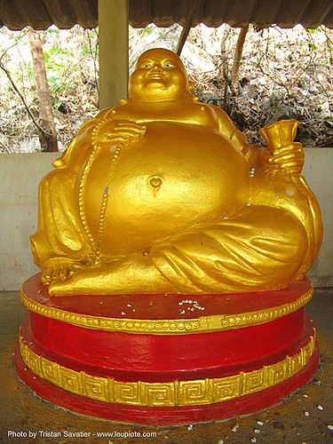 golden budai (fat buddha) - tham wat (thailand), ban mueang na, budai, chinese buddha, fat buddha, golden color, hotei, laughing buddha, sculpture, statue, สังกัจจายน์, 布袋, 笑佛