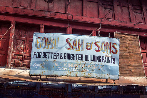 gopal sah & sons - for better & brighter building paints - store sign (india), almora bazar, fading, johari bazar, paint, store sign