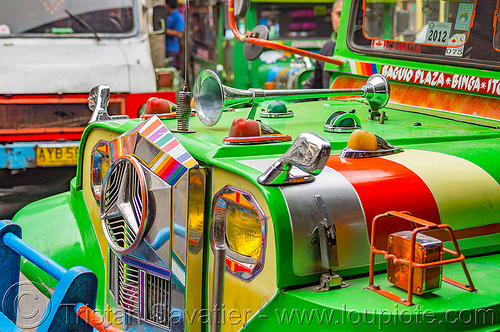 green jeepney (philippines), baguio, colorful, decorated, front grill, jeepneys, painted, truck
